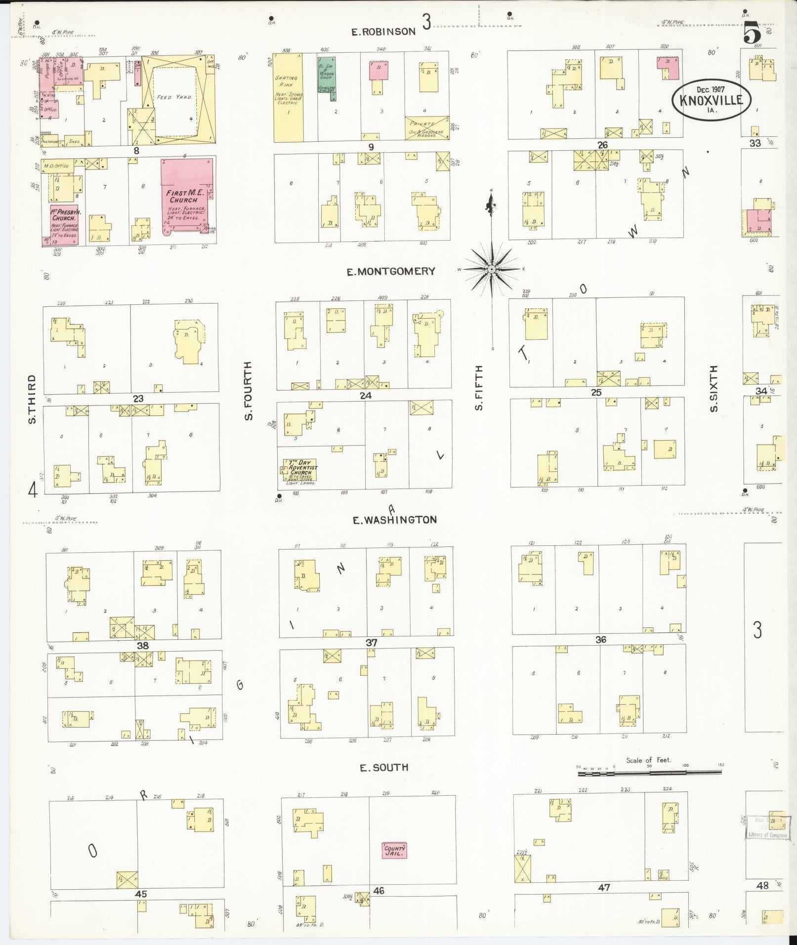 Sanborn Fire Insurance Map from Knoxville, Marion County, Iowa (1907), Sheet #0005 - Historic Sanborn Fire Insurance Map Print, vintage old map wall art