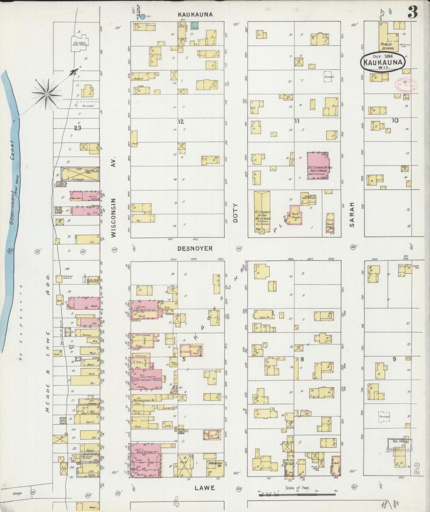 Sanborn Fire Insurance Map from Kaukauna, Outagamie County, Wisconsin (1894), Sheet #0003 - Complete Map Set gallery image, historic Sanborn map, vintage wall art, Wisconsin Wisconsin
