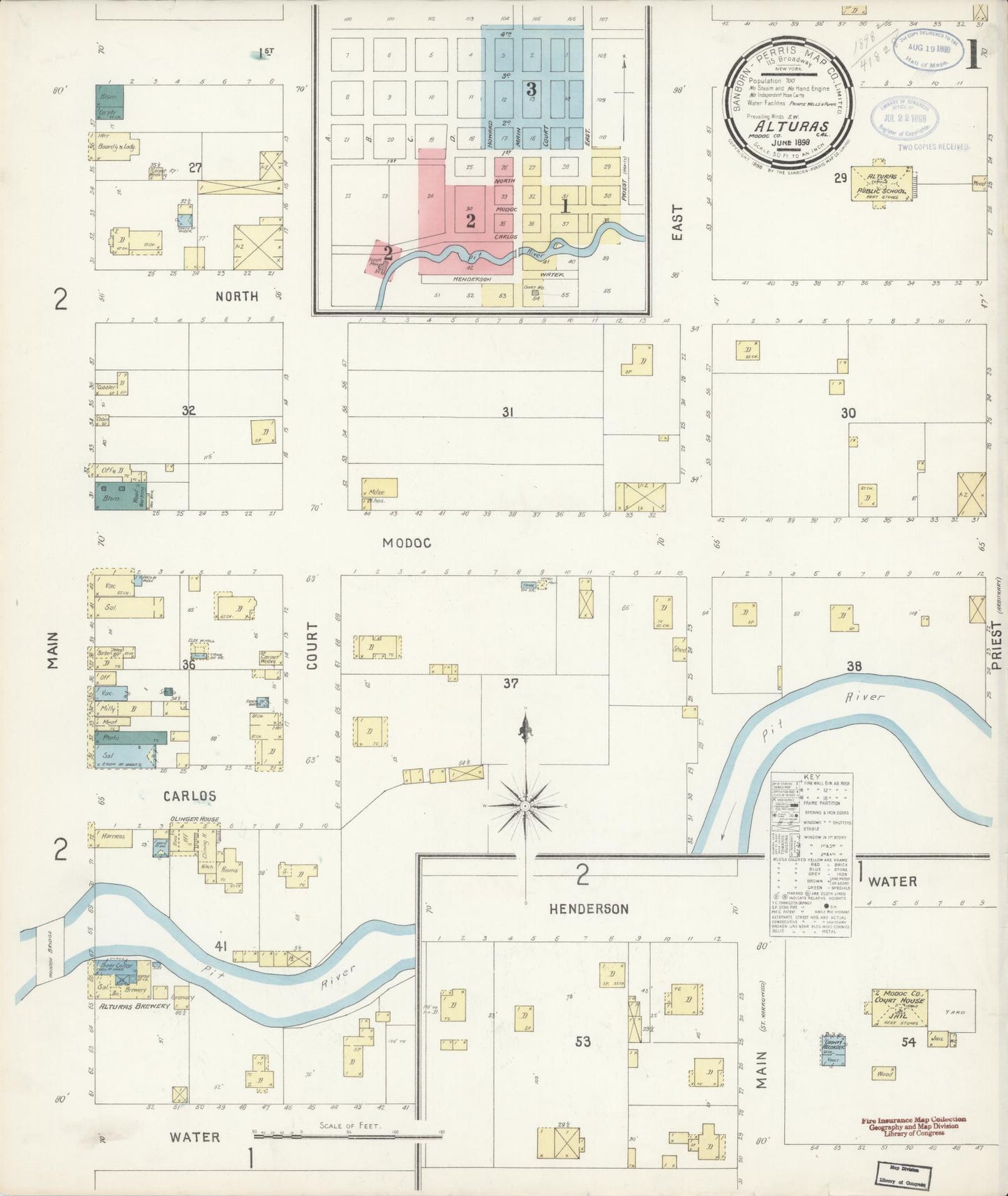 Sanborn Fire Insurance Map from Alturas, Modoc County, California (1898), Sheet #0001 - Historic Sanborn Fire Insurance Map Print, vintage old map wall art, antique decor, genealogy gift, California California map