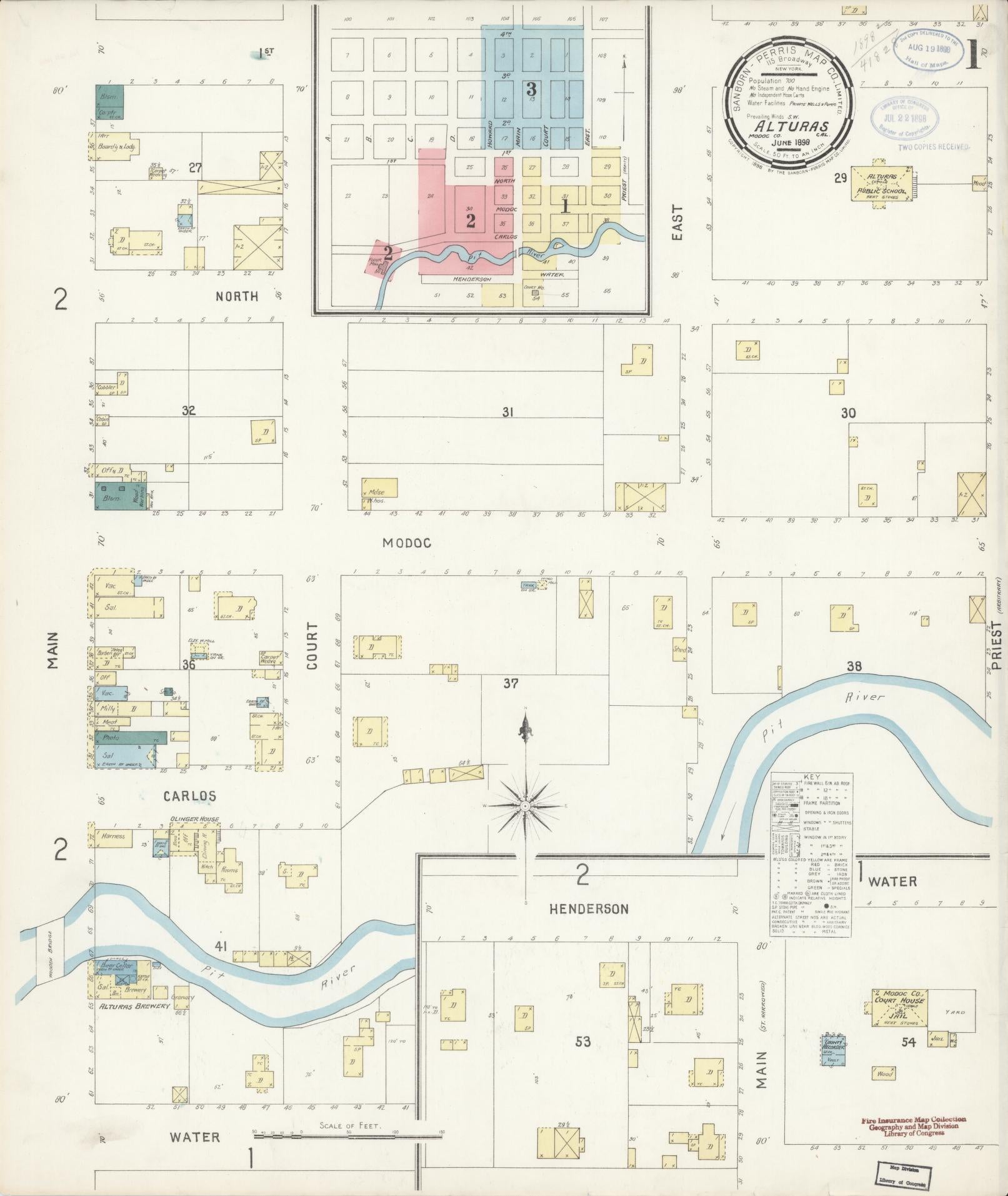 Sanborn Fire Insurance Map from Alturas, Modoc County, California (1898), Sheet #0001 - Historic Sanborn Fire Insurance Map Print, vintage old map wall art, antique decor, genealogy gift, California California map