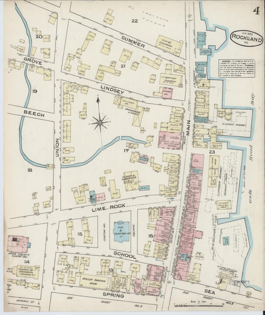 Sanborn Fire Insurance Map from Rockland, Knox County, Maine (1885), Sheet #0004 - Historic Sanborn Fire Insurance Map Print, vintage old map wall art, antique decor, genealogy gift, Maine Maine map