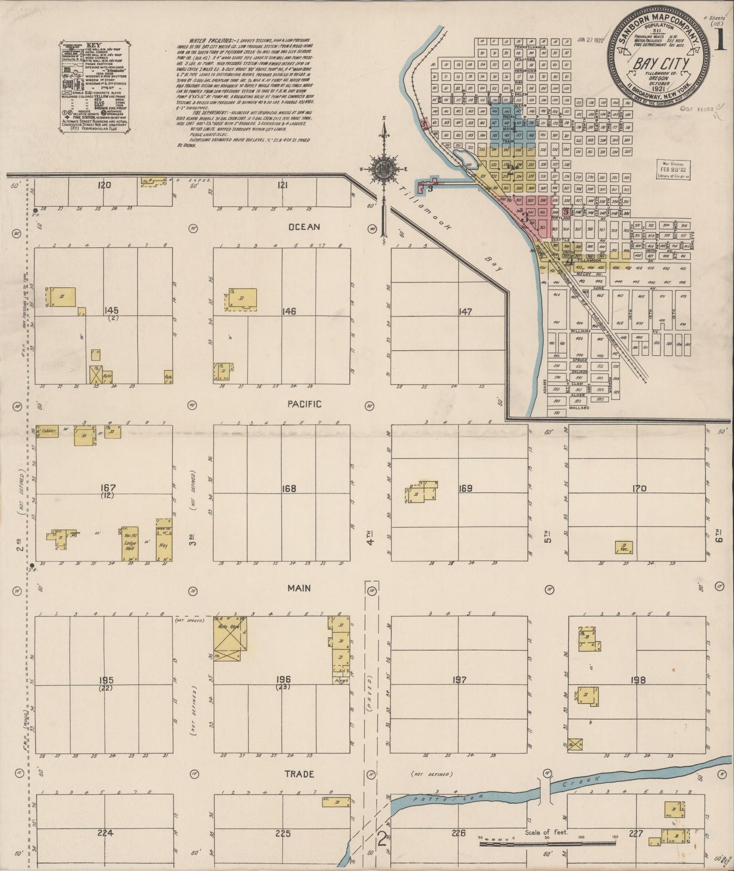 Sanborn Fire Insurance Map from Bay City, Tillamook County, Oregon (1921), Sheet #0001 - Complete Map Set gallery image, historic Sanborn map, vintage wall art, Oregon Oregon