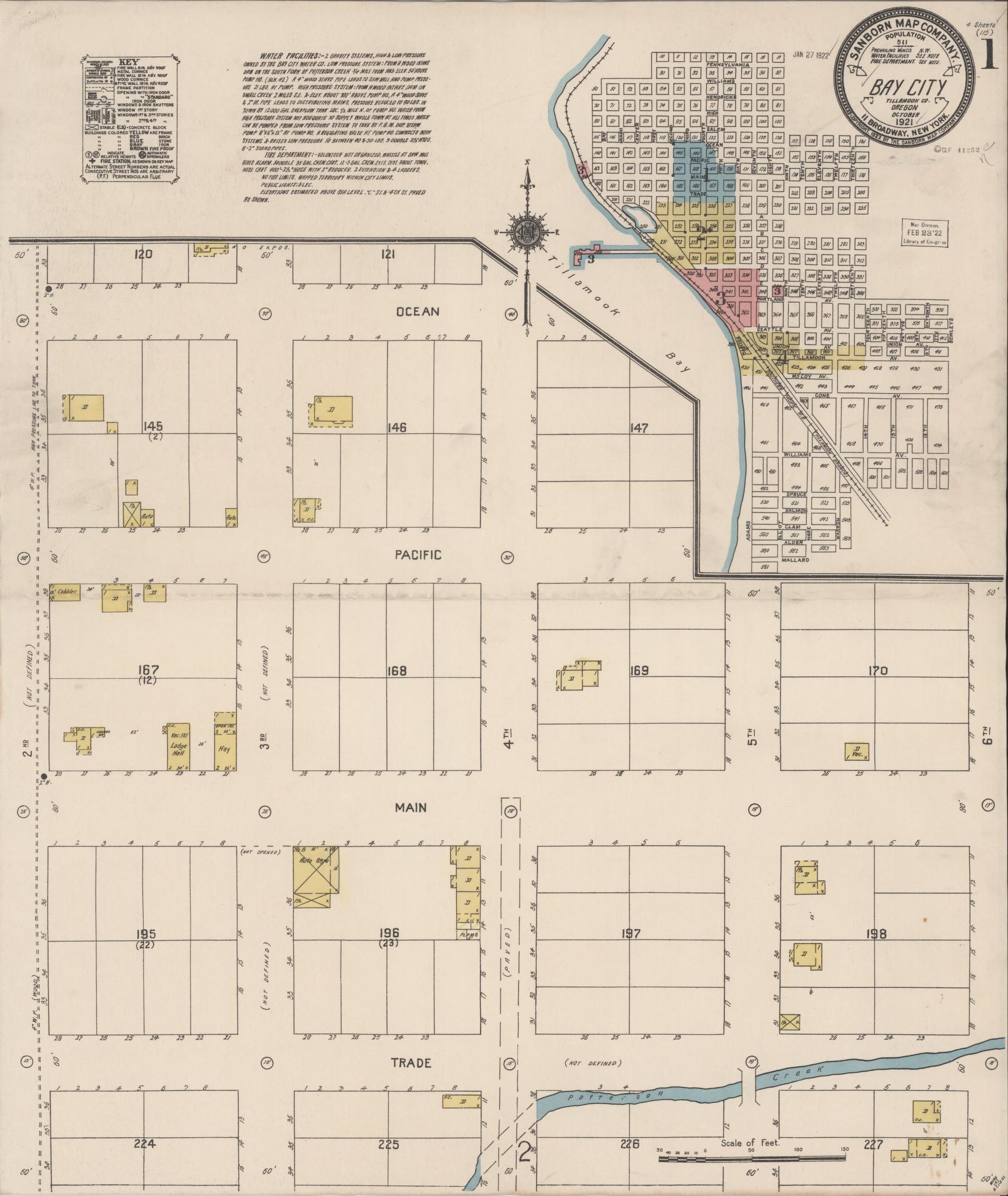 Sanborn Fire Insurance Map from Bay City, Tillamook County, Oregon (1921), Sheet #0001 - Complete Map Set gallery image, historic Sanborn map, vintage wall art, Oregon Oregon