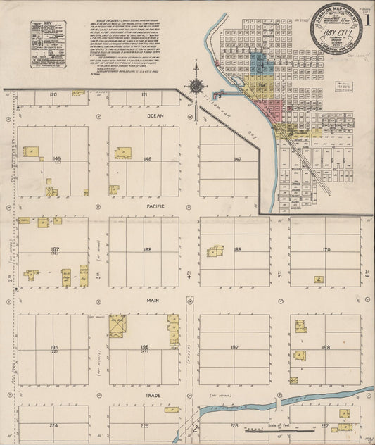Sanborn Fire Insurance Map from Bay City, Tillamook County, Oregon (1921), Sheet #0001 - Complete Map Set gallery image, historic Sanborn map, vintage wall art, Oregon Oregon