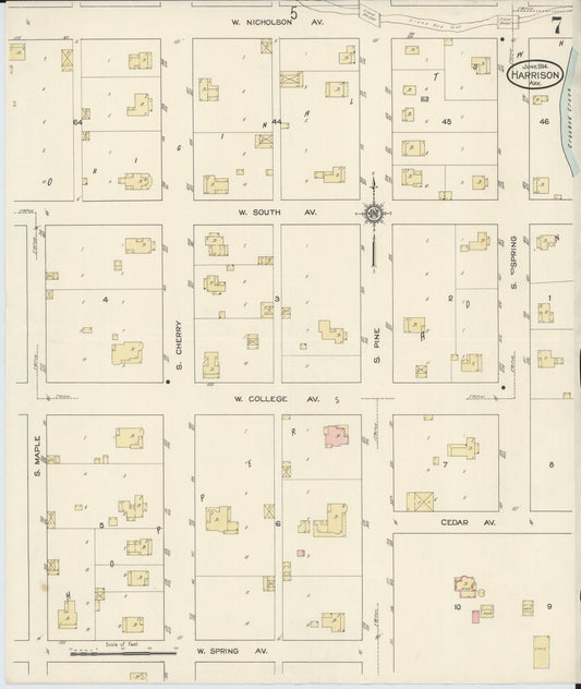 Sanborn Fire Insurance Map from Harrison, Boone County, Arkansas (1914), Sheet #0007 - Historic Sanborn Fire Insurance Map Print, vintage old map wall art, antique decor, genealogy gift, Arkansas Arkansas map