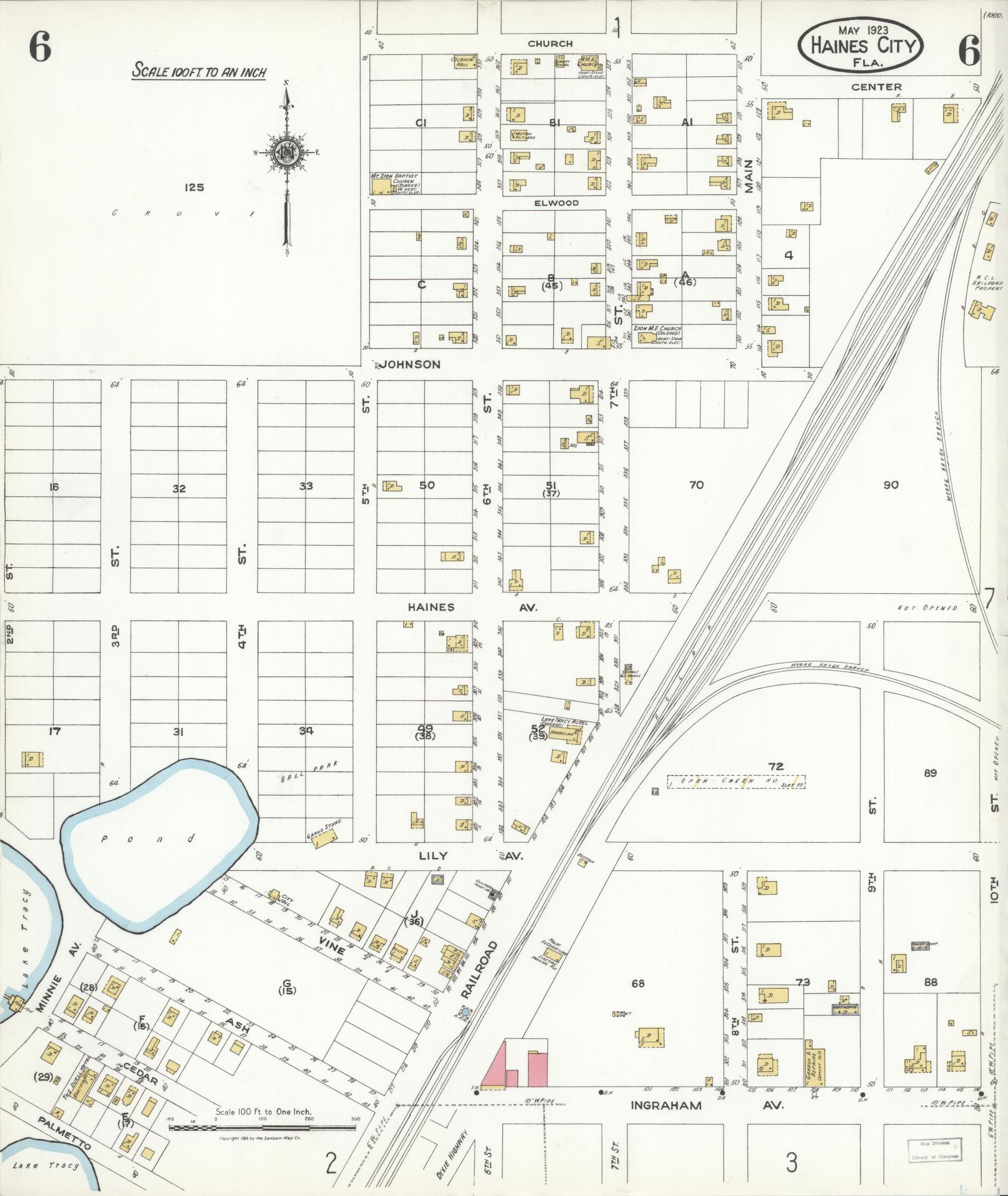 Sanborn Fire Insurance Map from Haines City, Polk County, Florida (1923), Sheet #0006 - Complete Map Set gallery image, historic Sanborn map, vintage wall art, Florida Florida