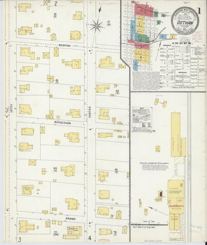 Sanborn Fire Insurance Map from Dothan, Houston County, Alabama (1903), Sheet #0001 - Complete Map Set gallery image, historic Sanborn map, vintage wall art, Alabama Alabama