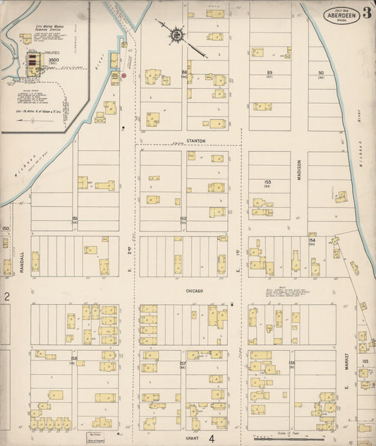 Sanborn Fire Insurance Map from Aberdeen, Grays Harbor County, Washington (1914), Sheet #0003 - Historic Sanborn Fire Insurance Map Print, vintage old map wall art, antique decor, genealogy gift, Washington Washington map