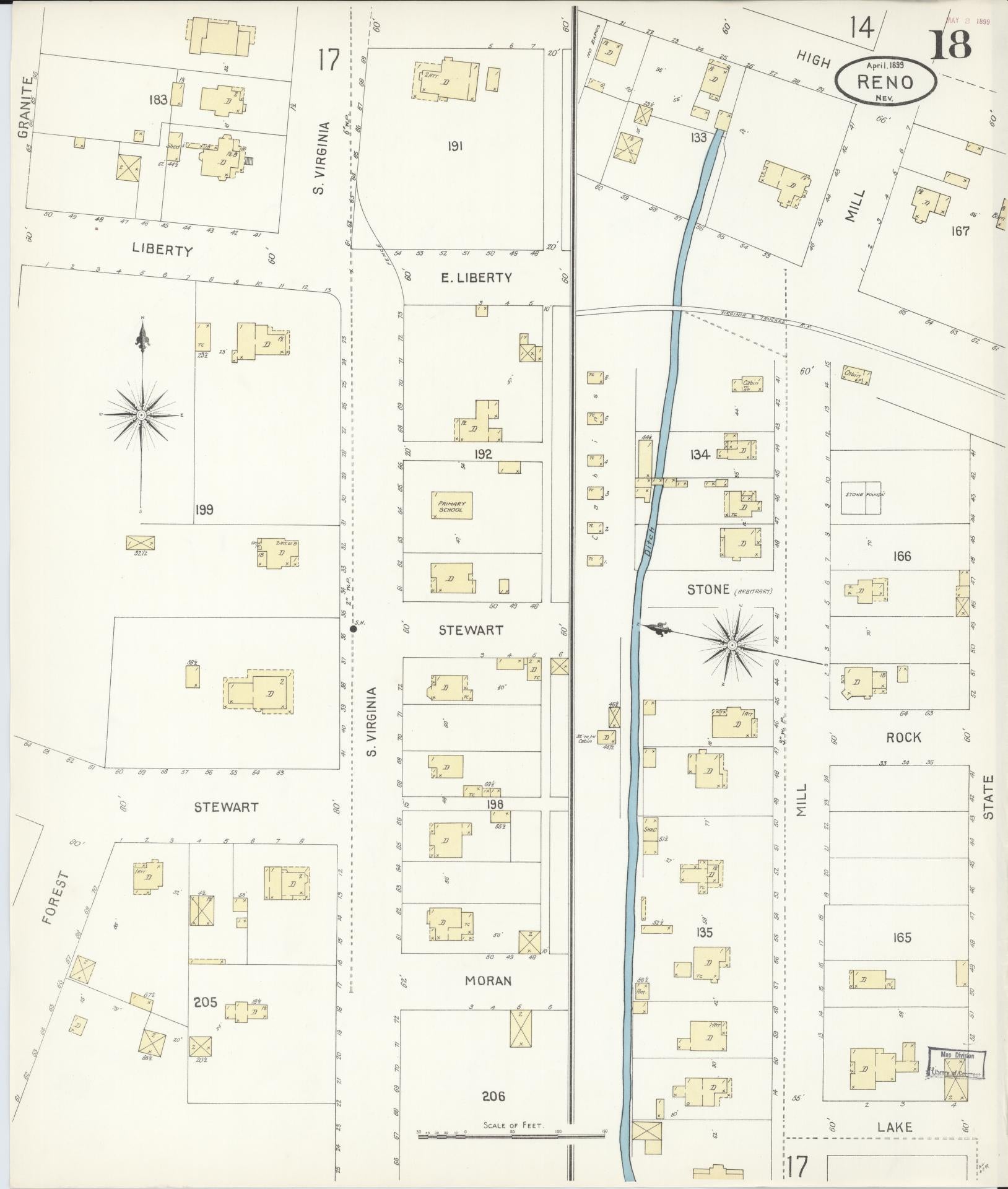 Sanborn Fire Insurance Map from Reno, Washoe County, Nevada (1899), Sheet #0018 - Complete Map Set gallery image, historic Sanborn map, vintage wall art, Nevada Nevada