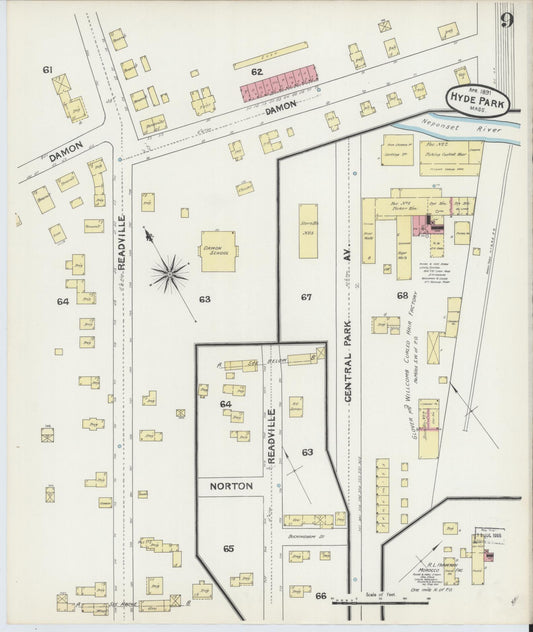 Sanborn Fire Insurance Map from Hyde Park, Norfolk County, Massachusetts (1891), Sheet #0009 - Historic Sanborn Fire Insurance Map Print, vintage old map wall art, antique decor, genealogy gift, Massachusetts Massachusetts map