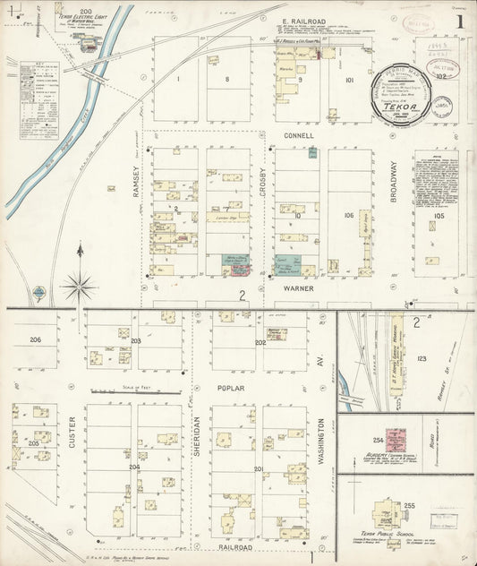 Sanborn Fire Insurance Map from Tekoa, Whitman County, Washington (1899), Sheet #0001 - Historic Sanborn Fire Insurance Map Print, vintage old map wall art, antique decor, genealogy gift, Washington Washington map