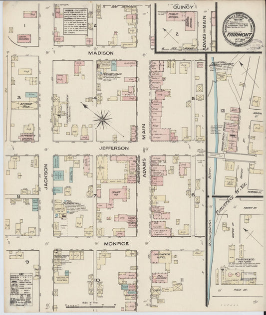 Sanborn Fire Insurance Map from Fairmont, Marion County, West Virginia (1884), Sheet #0001 - Historic Sanborn Fire Insurance Map Print, vintage old map wall art, antique decor, genealogy gift, West Virginia West Virginia map