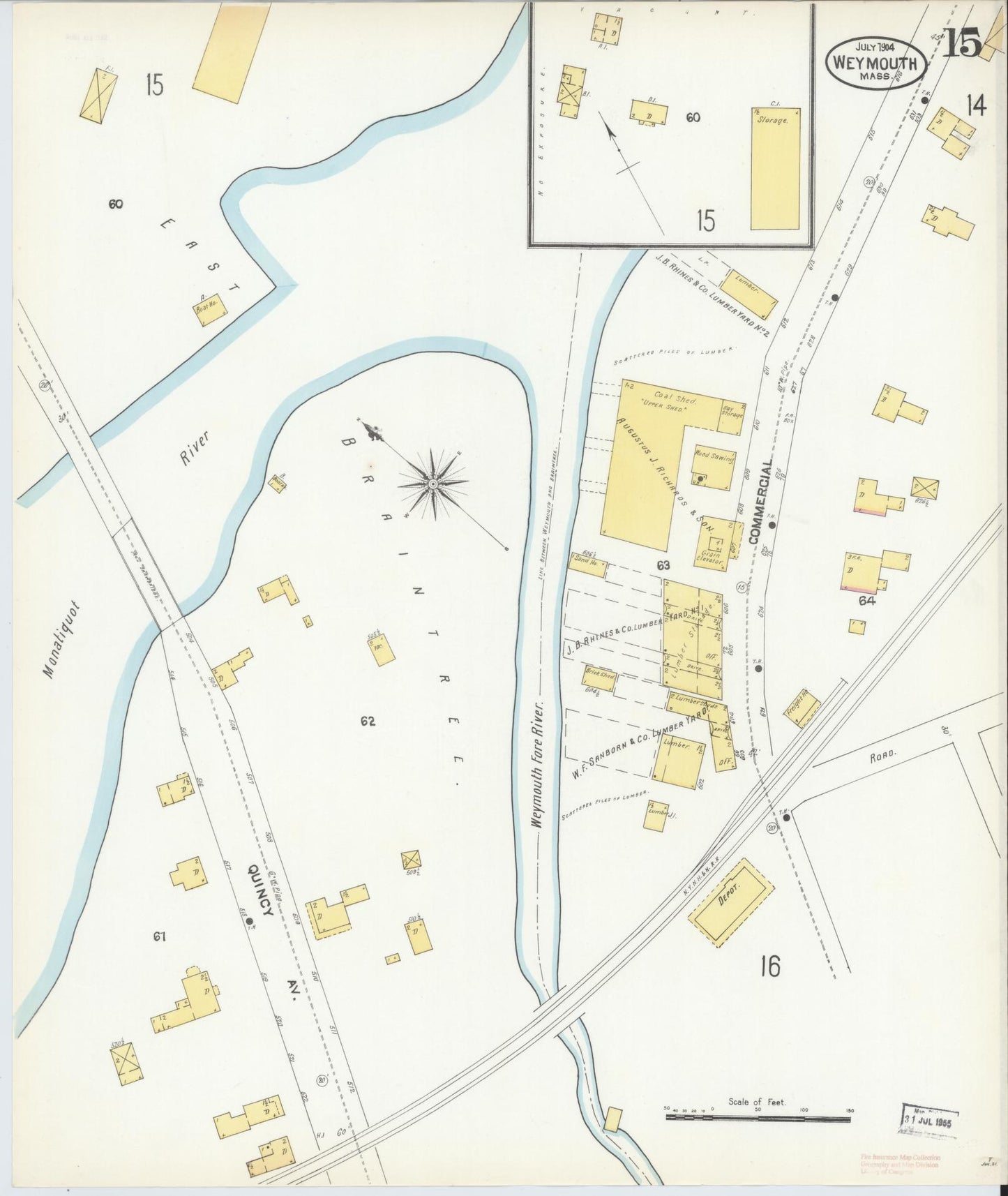 Sanborn Fire Insurance Map from Weymouth, Norfolk County, Massachusetts (1904), Sheet #0015 - Complete Map Set gallery image, historic Sanborn map, vintage wall art, Massachusetts Massachusetts