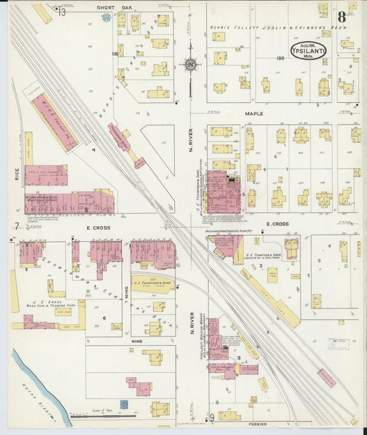 Sanborn Fire Insurance Map from Ypsilanti, Washtenaw County, Michigan (1916), Sheet #0008 - Historic Sanborn Fire Insurance Map Print, vintage old map wall art, antique decor, genealogy gift, Michigan Michigan map