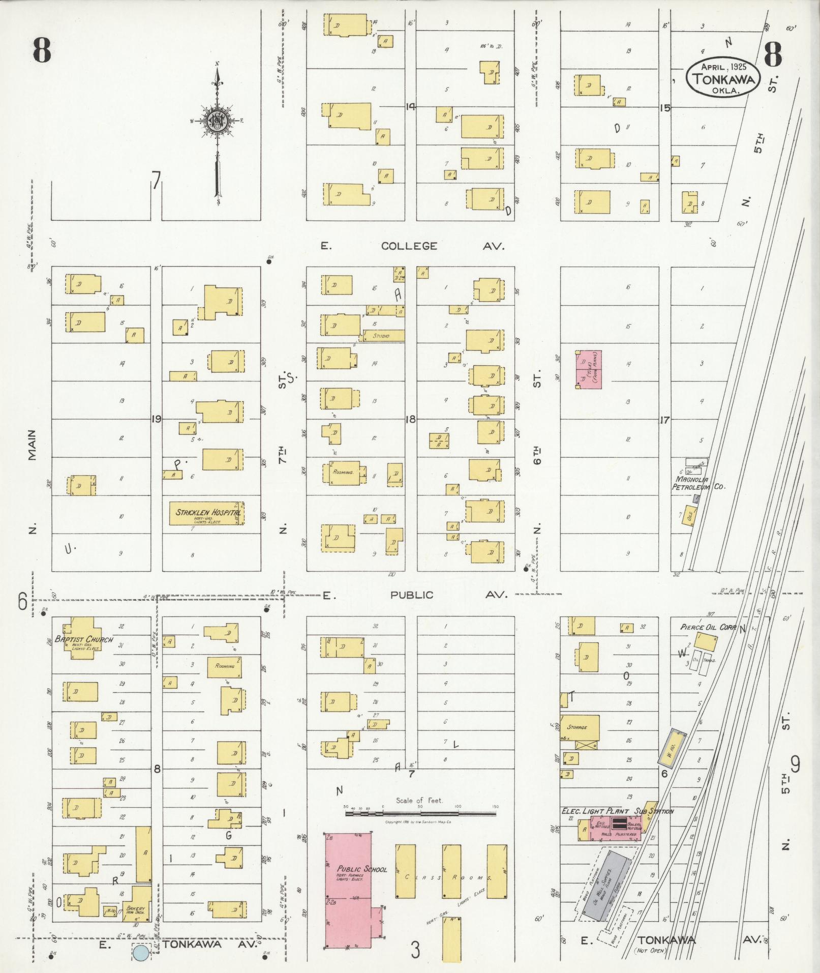 Sanborn Fire Insurance Map from Tonkawa, Kay County, Oklahoma (1925), Sheet #0008 - Complete Map Set gallery image, historic Sanborn map, vintage wall art, Oklahoma Oklahoma