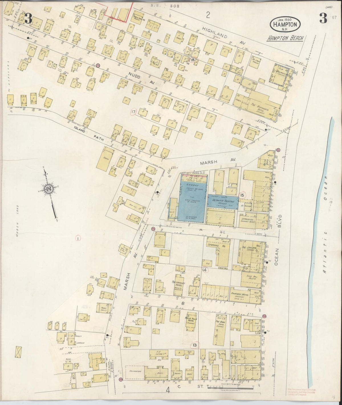 Sanborn Fire Insurance Map from Hampton, Rockingham County, New Hampshire (1942), Sheet #0003 - Historic Sanborn Fire Insurance Map Print, vintage old map wall art, antique decor, genealogy gift, New Hampshire New Hampshire map