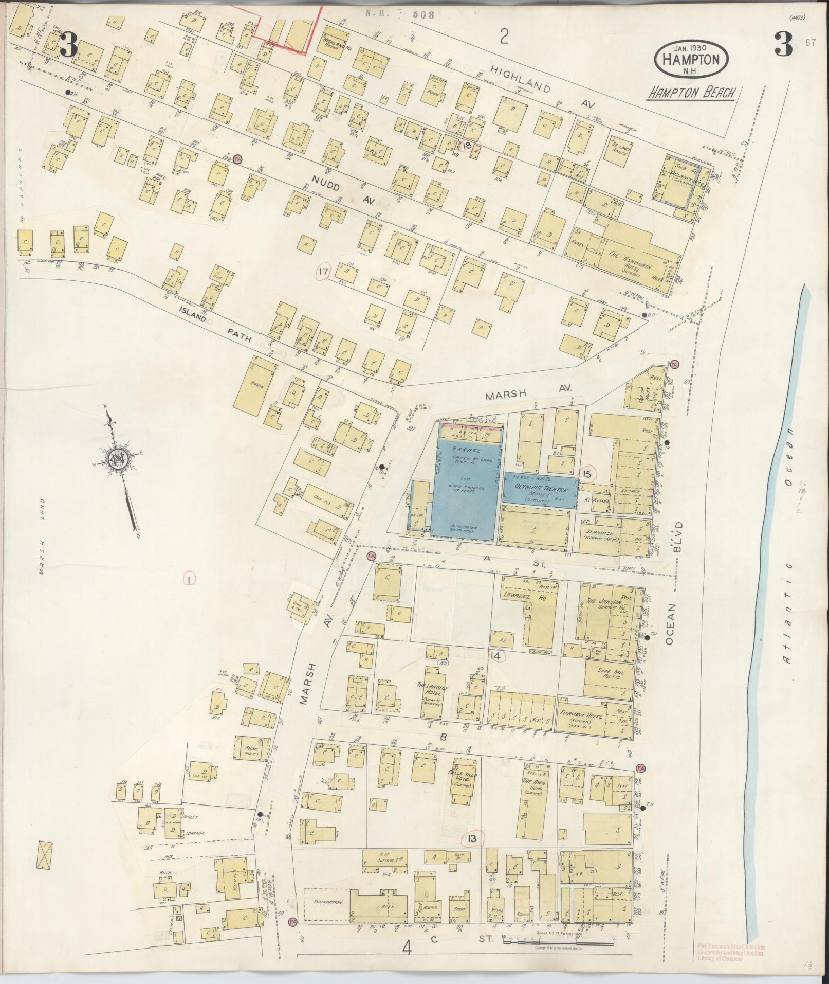 Sanborn Fire Insurance Map from Hampton, Rockingham County, New Hampshire (1942), Sheet #0003 - Historic Sanborn Fire Insurance Map Print, vintage old map wall art, antique decor, genealogy gift, New Hampshire New Hampshire map