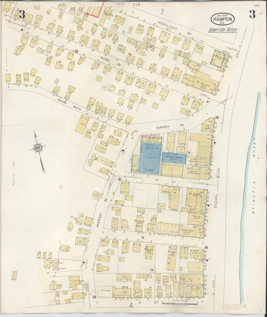 Sanborn Fire Insurance Map from Hampton, Rockingham County, New Hampshire (1942), Sheet #0003 - Historic Sanborn Fire Insurance Map Print, vintage old map wall art, antique decor, genealogy gift, New Hampshire New Hampshire map