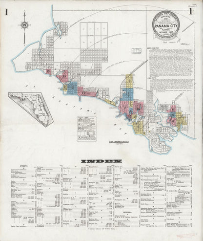 Sanborn Fire Insurance Map from Panama City, Bay County, Florida (1927), Sheet #0001 - Historic Sanborn Fire Insurance Map Print, vintage old map wall art, antique decor, genealogy gift, Florida Florida map