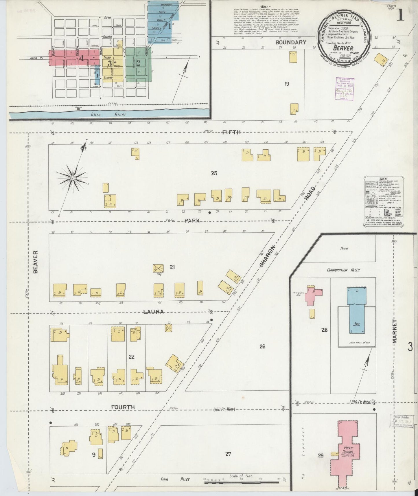 Sanborn Fire Insurance Map from Beaver, Beaver County, Pennsylvania (1901), Sheet #0001 - Historic Sanborn Fire Insurance Map Print, vintage old map wall art, antique decor, genealogy gift, Pennsylvania Pennsylvania map