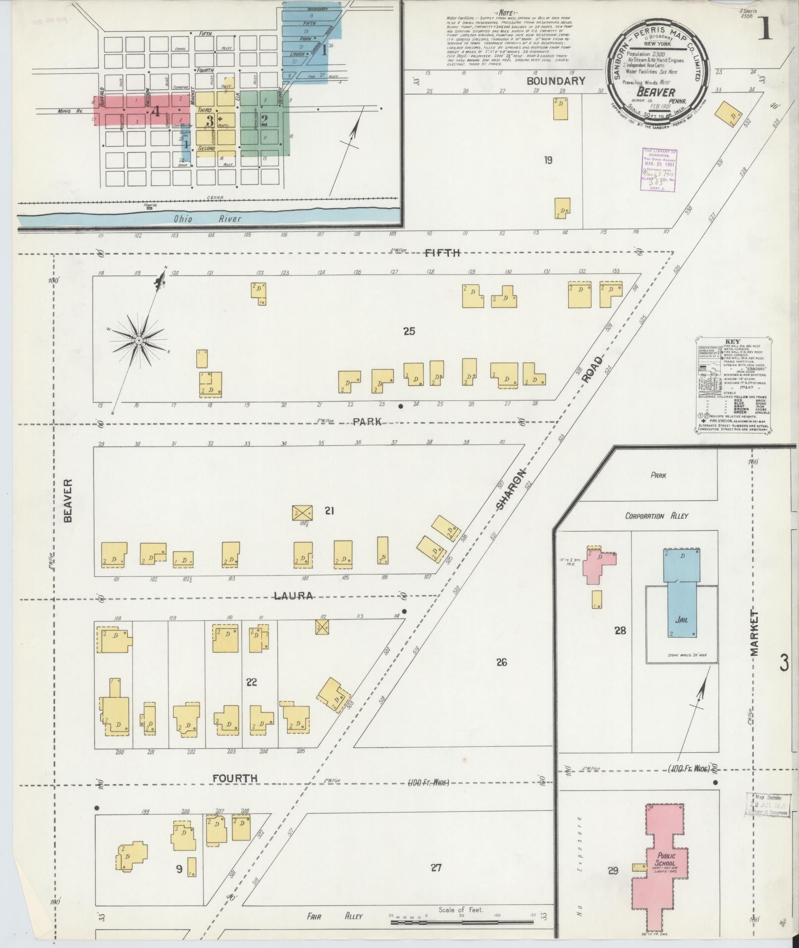 Sanborn Fire Insurance Map from Beaver, Beaver County, Pennsylvania (1901), Sheet #0001 - Historic Sanborn Fire Insurance Map Print, vintage old map wall art, antique decor, genealogy gift, Pennsylvania Pennsylvania map