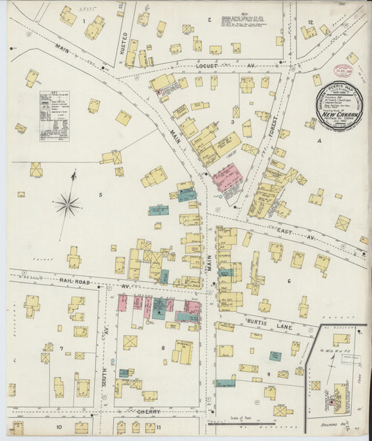 Sanborn Fire Insurance Map from New Canaan, Fairfield County, Connecticut (1895), Sheet #0001 - Historic Sanborn Fire Insurance Map Print, vintage old map wall art, antique decor, genealogy gift, Connecticut Connecticut map