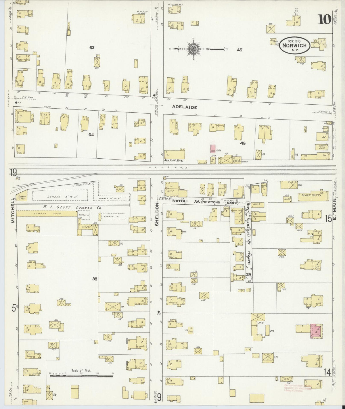 Sanborn Fire Insurance Map from Norwich, Chenango County, New York (1910), Sheet #0010 - Historic Sanborn Fire Insurance Map Print, vintage old map wall art, antique decor, genealogy gift, New York New York map
