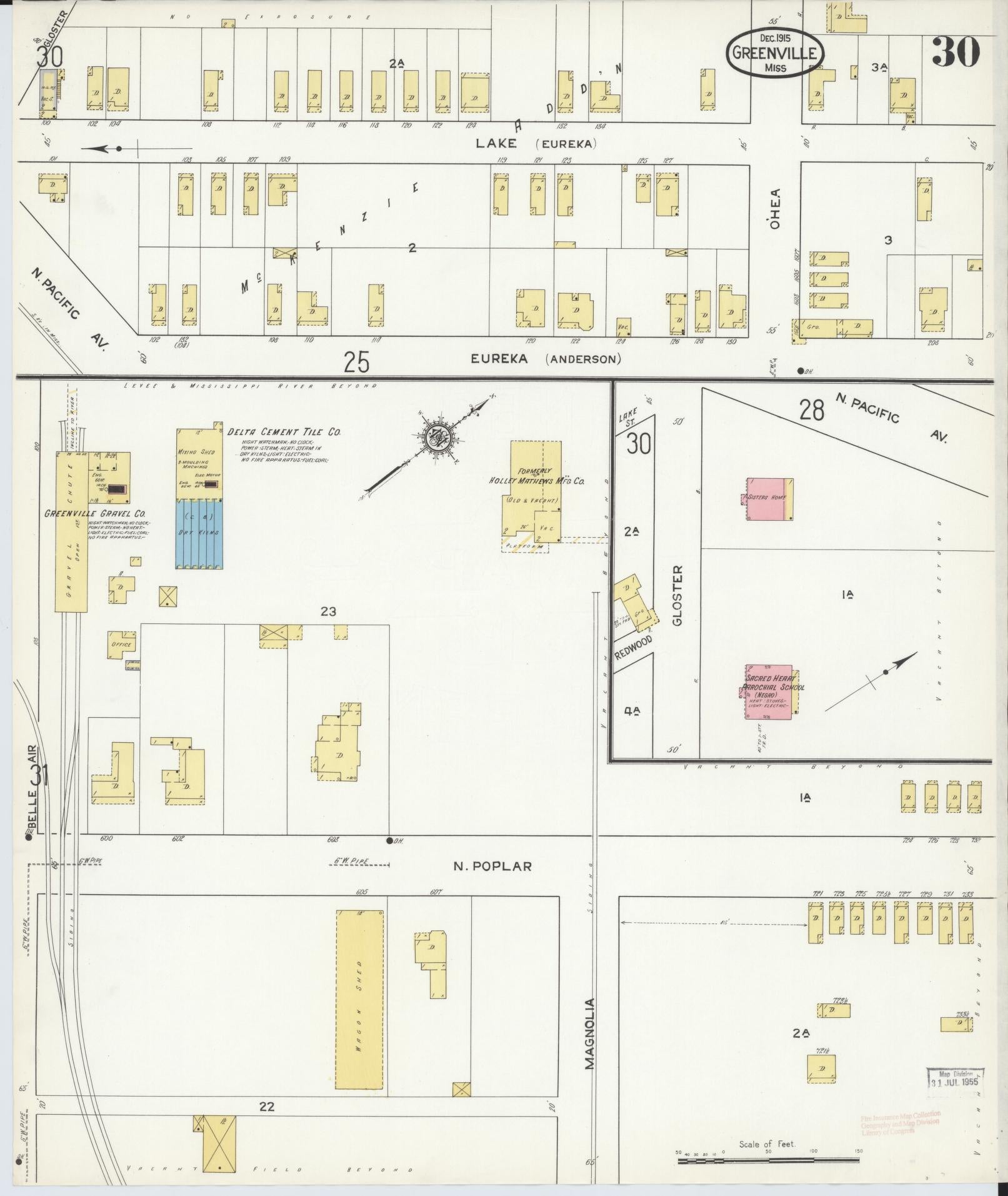 Sanborn Fire Insurance Map from Greenville, Washington County, Mississippi (1915), Sheet #0030 - Historic Sanborn Fire Insurance Map Print, vintage old map wall art, antique decor, genealogy gift, Mississippi Mississippi map