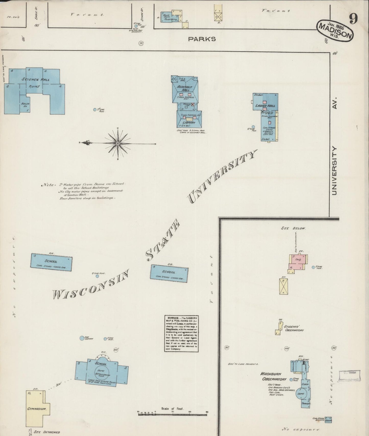 Sanborn Fire Insurance Map from Madison, Dane County, Wisconsin (1885), Sheet #0009 - Historic Sanborn Fire Insurance Map Print, vintage old map wall art, antique decor, genealogy gift, Wisconsin Wisconsin map