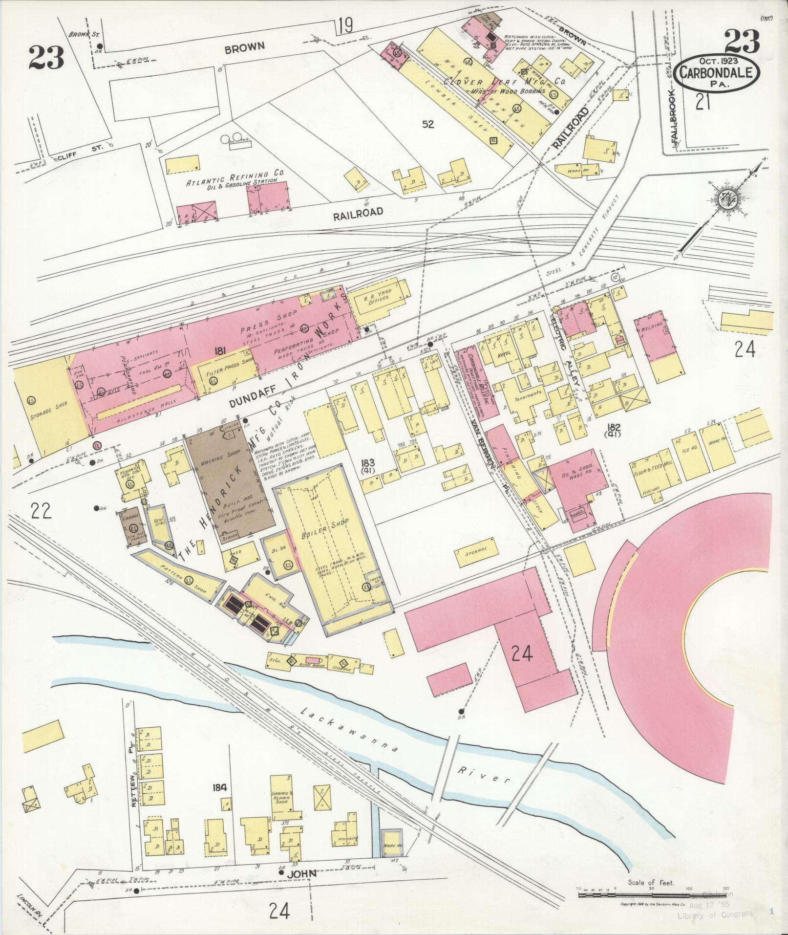 Sanborn Fire Insurance Map from Carbondale, Lackawanna County, Pennsylvania (1923), Sheet #0023 - Historic Sanborn Fire Insurance Map Print, vintage old map wall art, antique decor, genealogy gift, Pennsylvania Pennsylvania map