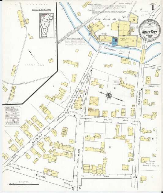 Sanborn Fire Insurance Map from North Troy, Orleans County, Vermont (1919), Sheet #0001 - Historic Sanborn Fire Insurance Map Print, vintage old map wall art, antique decor, genealogy gift, Vermont Vermont map