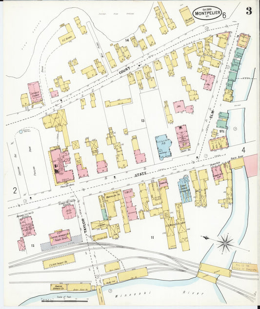 Sanborn Fire Insurance Map from Montpelier, Washington County, Vermont (1899), Sheet #0003 - Historic Sanborn Fire Insurance Map Print, vintage old map wall art, antique decor, genealogy gift, Vermont Vermont map
