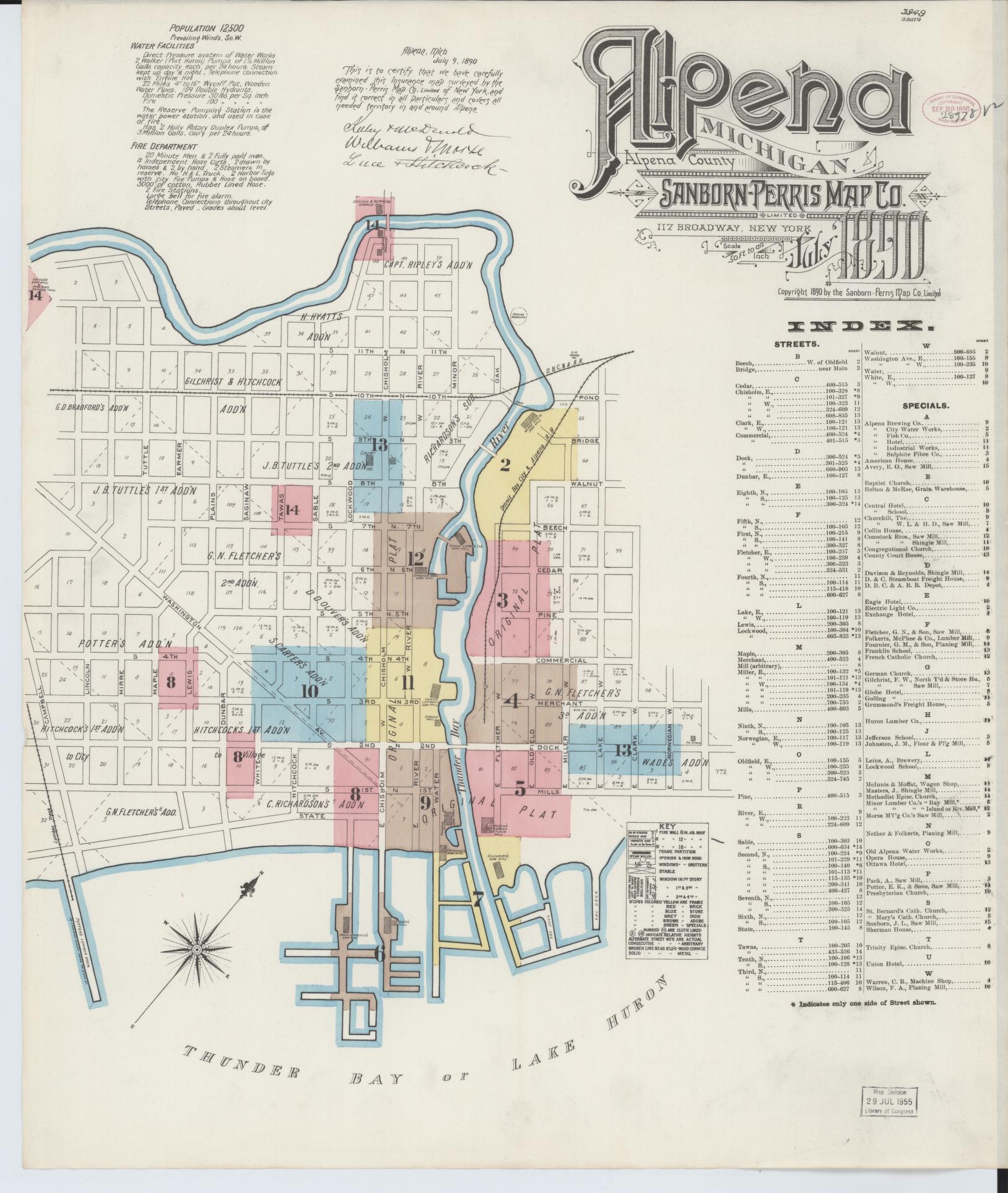 Sanborn Fire Insurance Map from Alpena, Alpena County, Michigan. (1890) – Historic Sanborn Fire Insurance Map Print