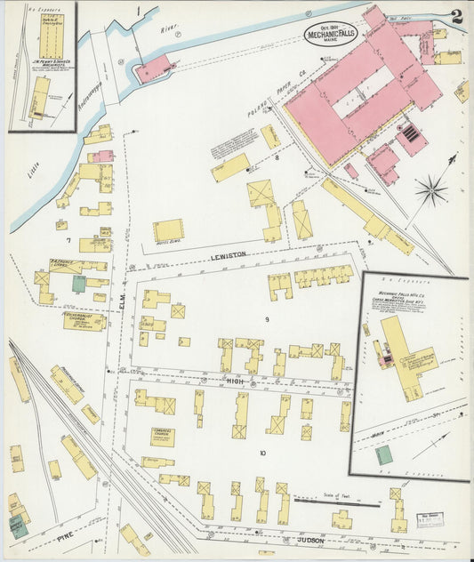 Sanborn Fire Insurance Map from Mechanic Falls, Androscoggin County, Maine (1901), Sheet #0002 - Historic Sanborn Fire Insurance Map Print, vintage old map wall art, antique decor, genealogy gift, Maine Maine map