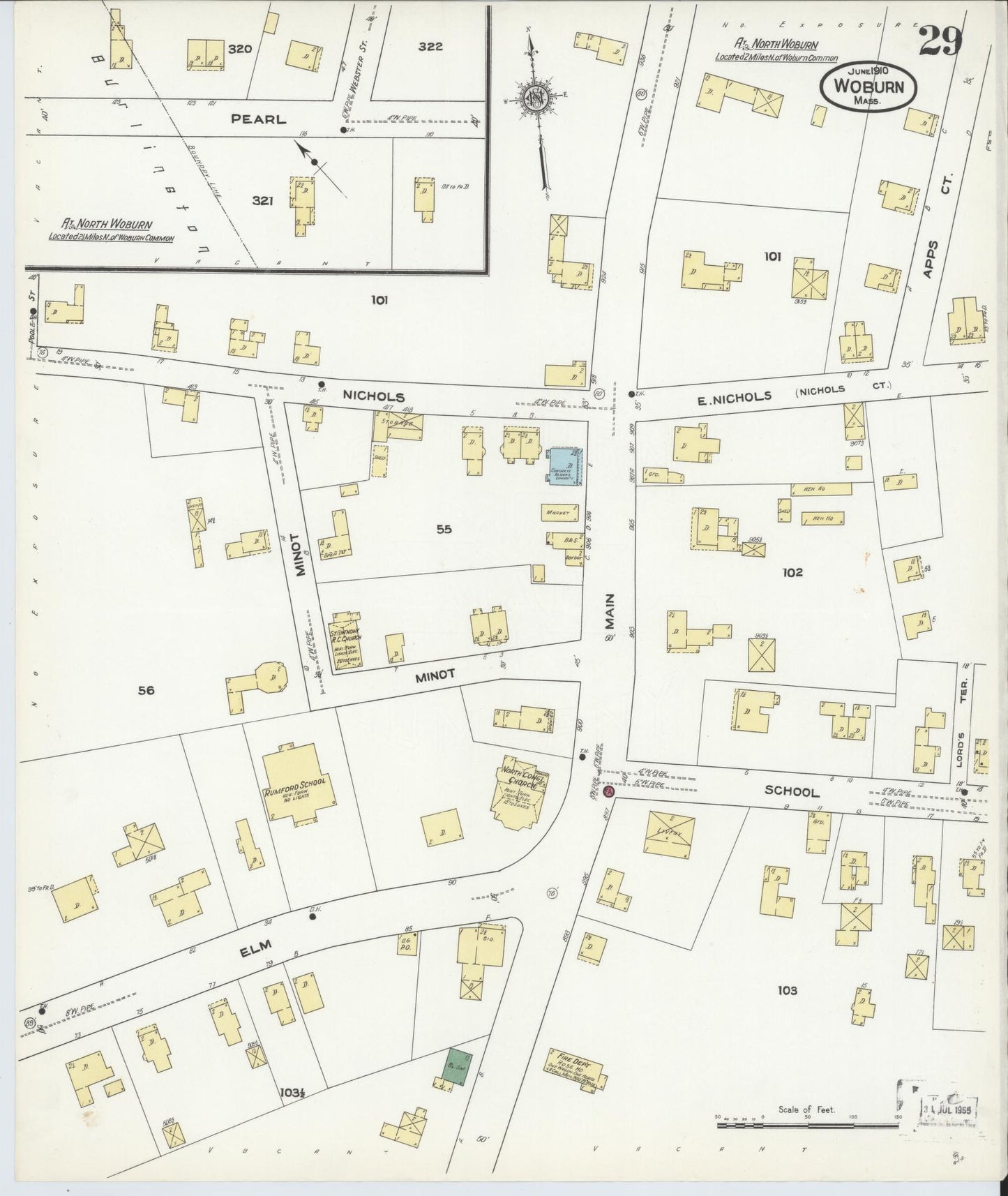 Sanborn Fire Insurance Map from Woburn, Middlesex County, Massachusetts (1910), Sheet #0029 - Complete Map Set gallery image, historic Sanborn map, vintage wall art, Massachusetts Massachusetts