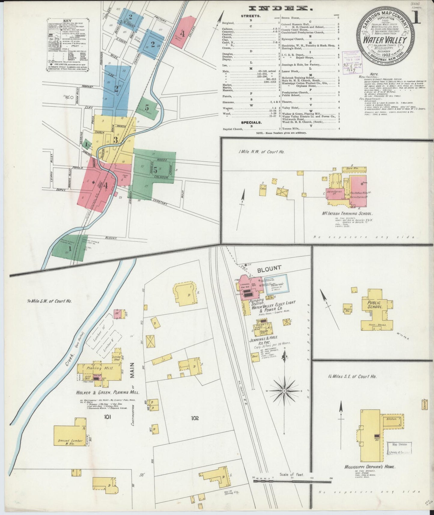 Sanborn Fire Insurance Map from Water Valley, Yalobusha County, Mississippi (1903), Sheet #0001 - Complete Map Set gallery image, historic Sanborn map, vintage wall art, Mississippi Mississippi