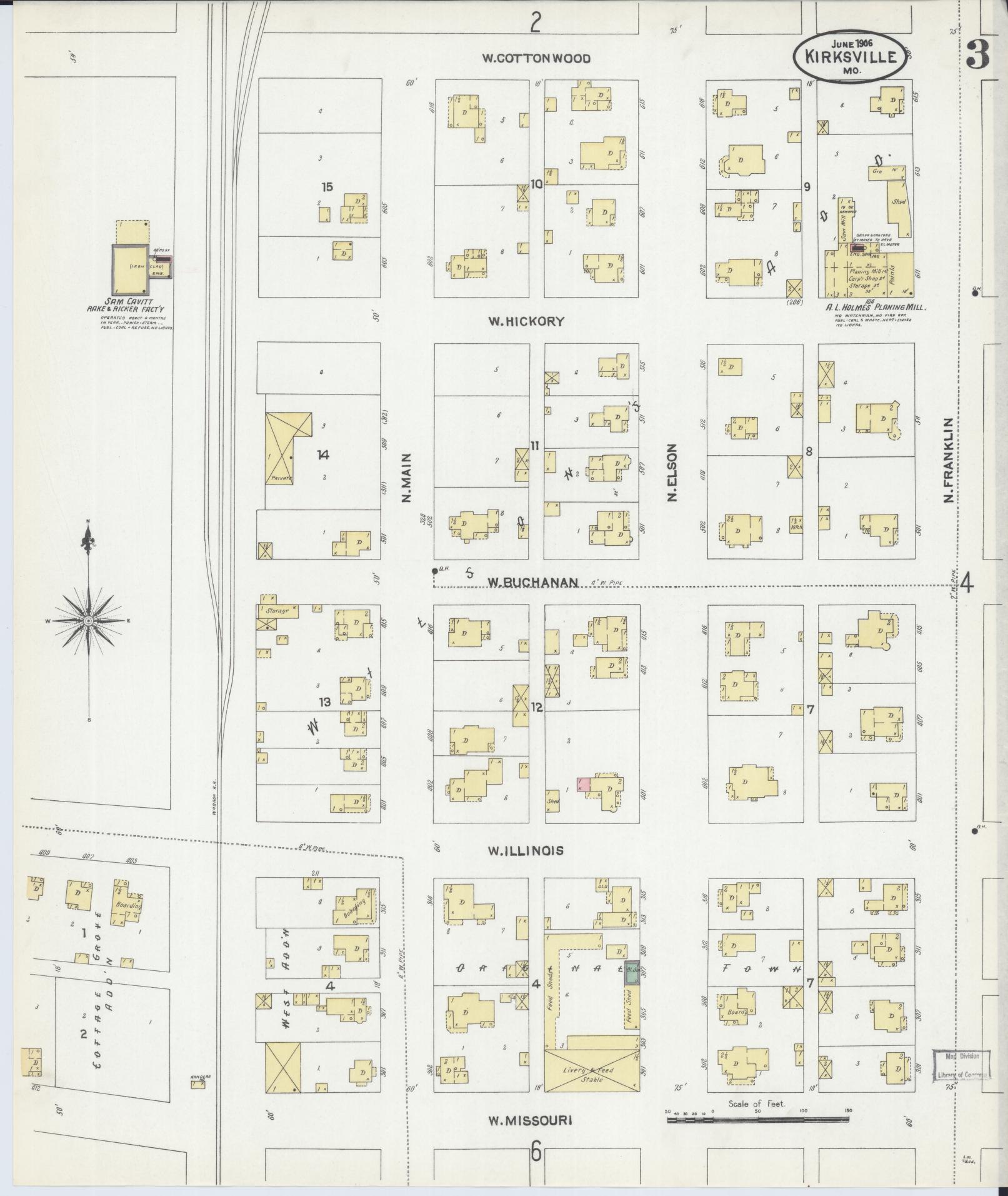Sanborn Fire Insurance Map from Kirksville, Adair County, Missouri (1906), Sheet #0003 - Historic Sanborn Fire Insurance Map Print, vintage old map wall art, antique decor, genealogy gift, Missouri Missouri map