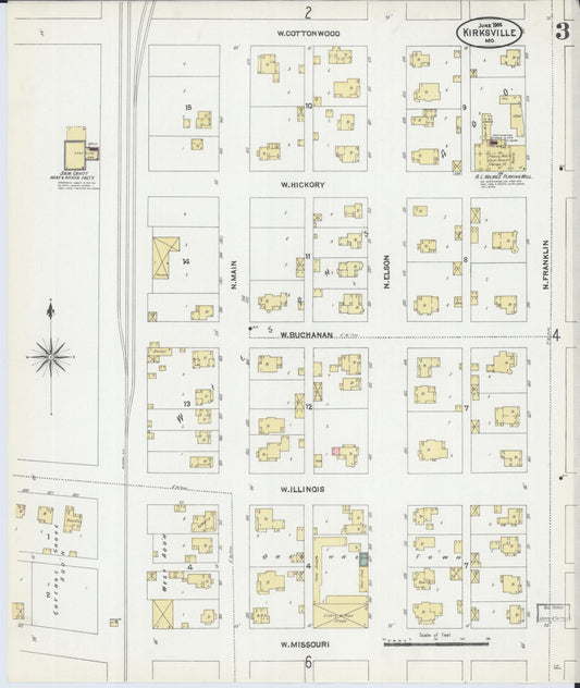 Sanborn Fire Insurance Map from Kirksville, Adair County, Missouri (1906), Sheet #0003 - Historic Sanborn Fire Insurance Map Print, vintage old map wall art, antique decor, genealogy gift, Missouri Missouri map
