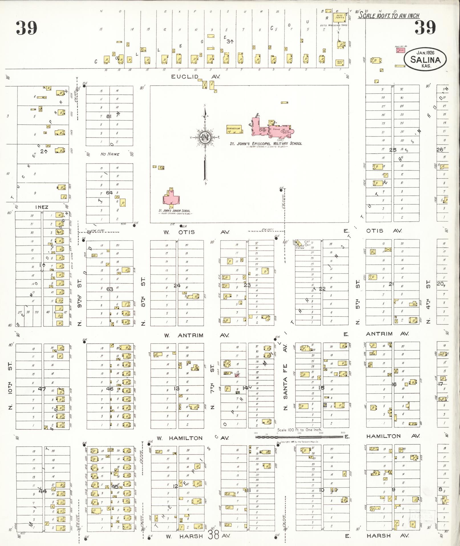 Sanborn Fire Insurance Map from Salina, Saline County, Kansas (1926), Sheet #0039 - Complete Map Set gallery image, historic Sanborn map, vintage wall art, Kansas Kansas