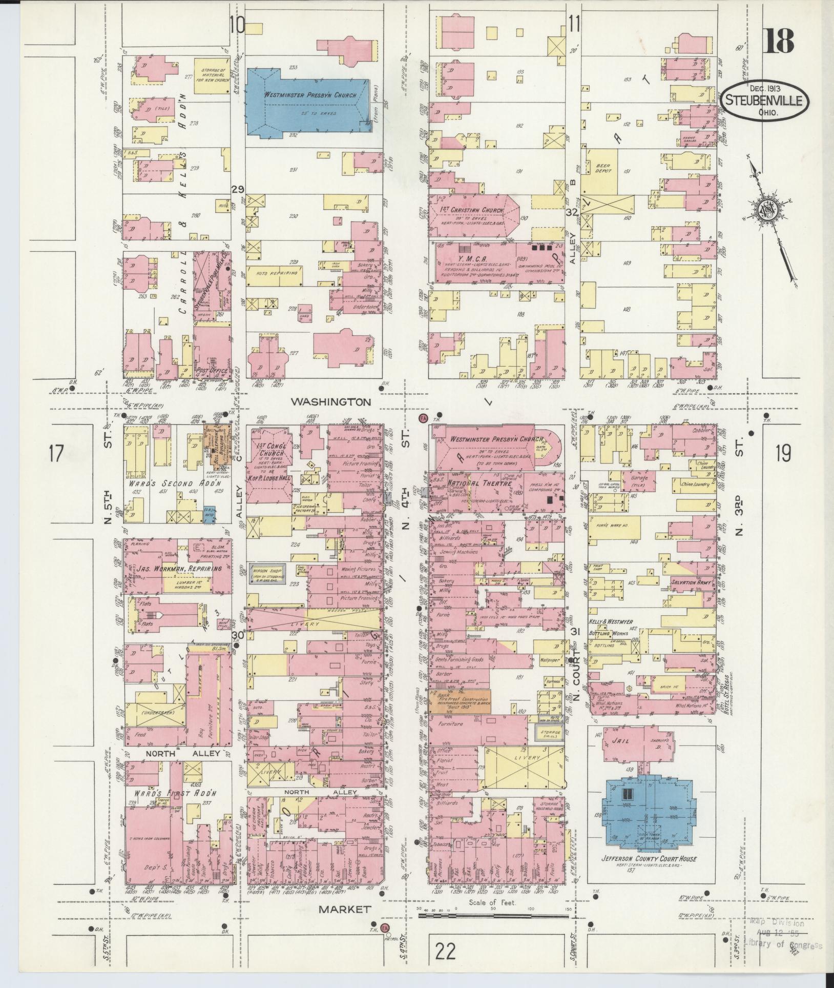 Sanborn Fire Insurance Map from Steubenville, Jefferson County, Ohio (1913), Sheet #0018 - Historic Sanborn Fire Insurance Map Print, vintage old map wall art, antique decor, genealogy gift, Ohio Ohio map