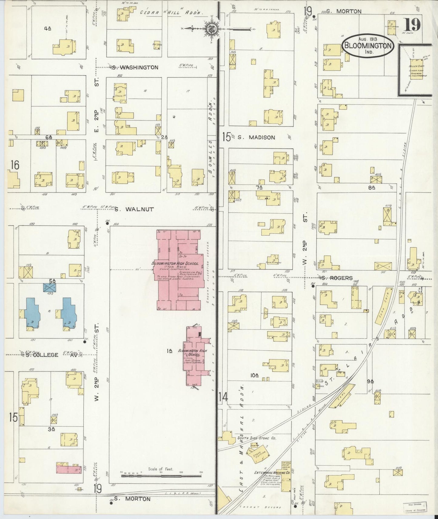 Sanborn Fire Insurance Map from Bloomington, Monroe County, Indiana (1913), Sheet #0019 - Complete Map Set gallery image, historic Sanborn map, vintage wall art, Indiana Indiana