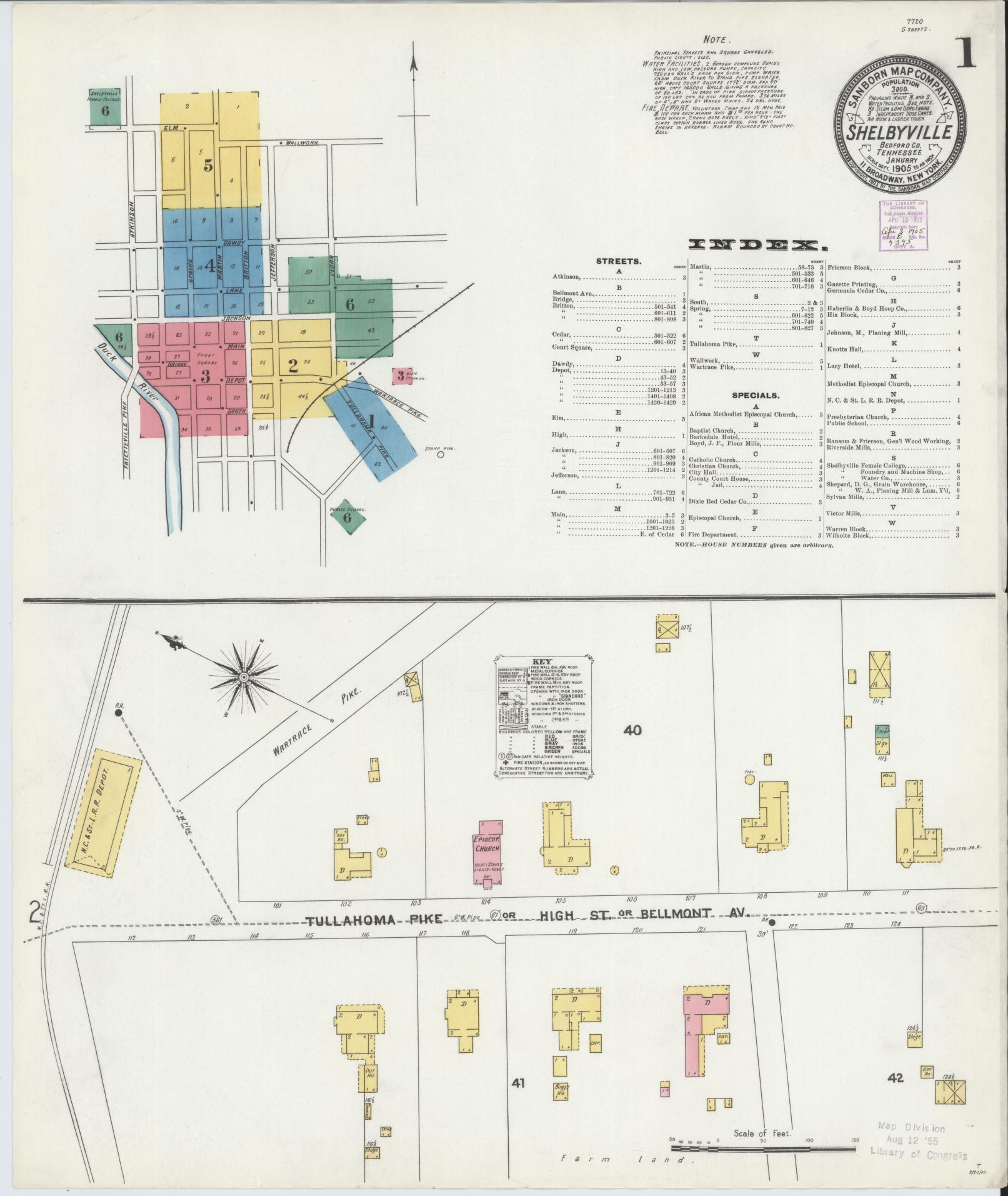 Sanborn Fire Insurance Map from Shelbyville, Bedford County, Tennessee. (1905) – Historic Sanborn Fire Insurance Map Print