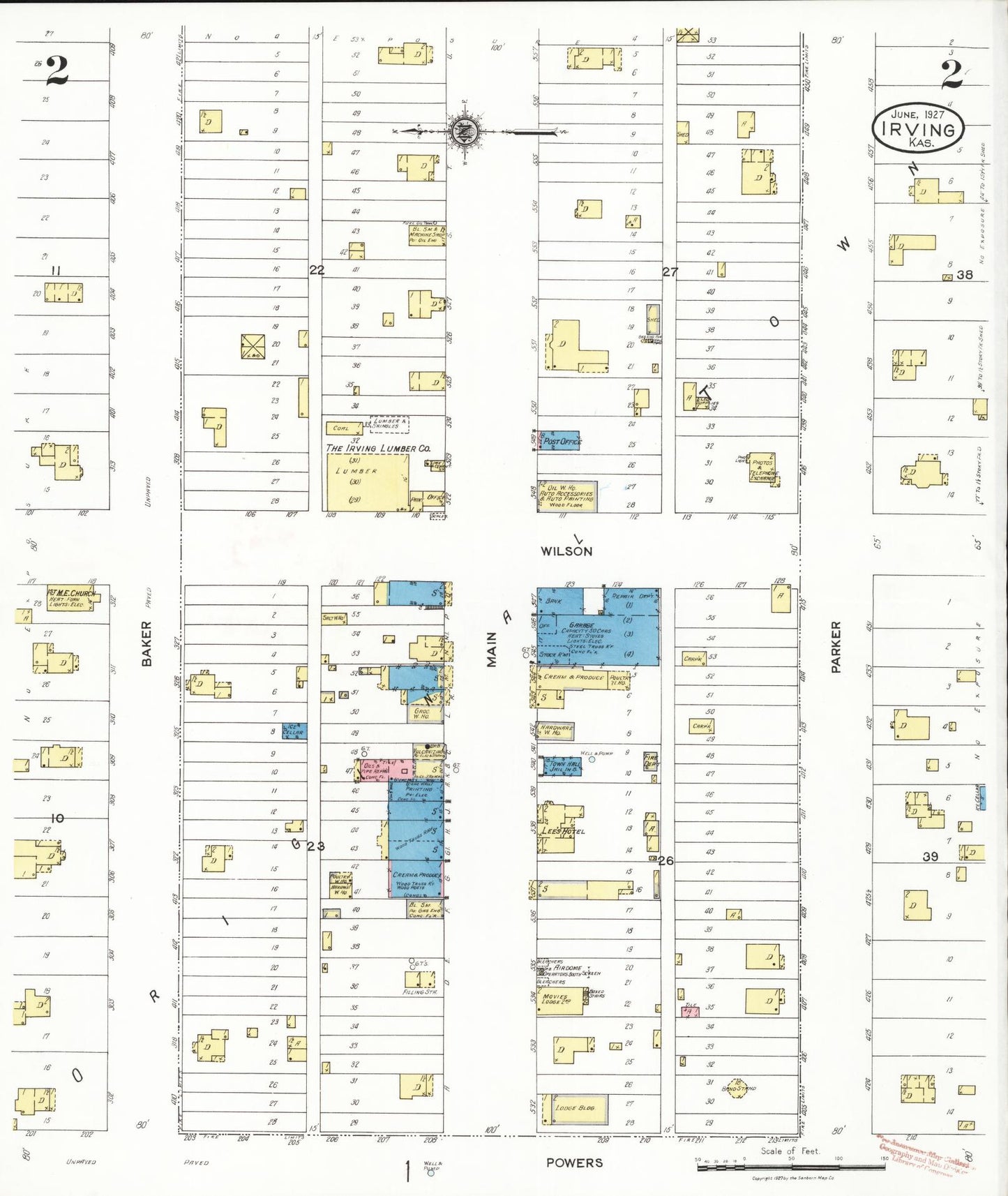 Sanborn Fire Insurance Map from Irving, Marshall County, Kansas (1927), Sheet #0002 - Historic Sanborn Fire Insurance Map Print, vintage old map wall art, antique decor, genealogy gift, Kansas Kansas map