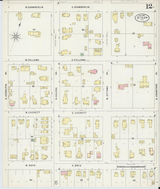 Sanborn Fire Insurance Map from Dixon, Lee County, Illinois (1897), Sheet #0012 - Historic Sanborn Fire Insurance Map Print, vintage old map wall art, antique decor, genealogy gift, Illinois Illinois map