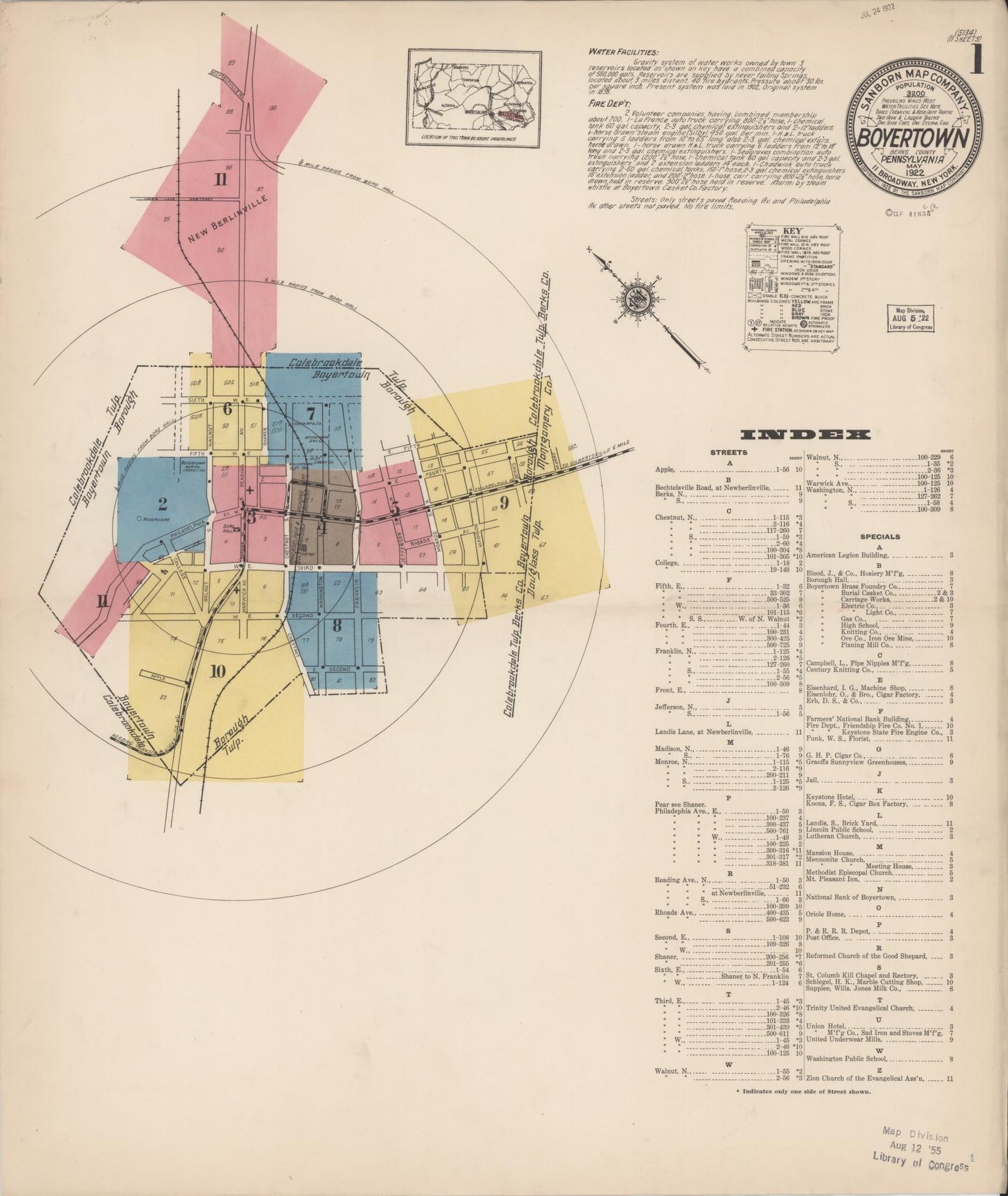 Sanborn Fire Insurance Map from Boyertown, Berks County, Pennsylvania (1922), Sheet #0001 - Historic Sanborn Fire Insurance Map Print, vintage old map wall art, antique decor, genealogy gift, Pennsylvania Pennsylvania map