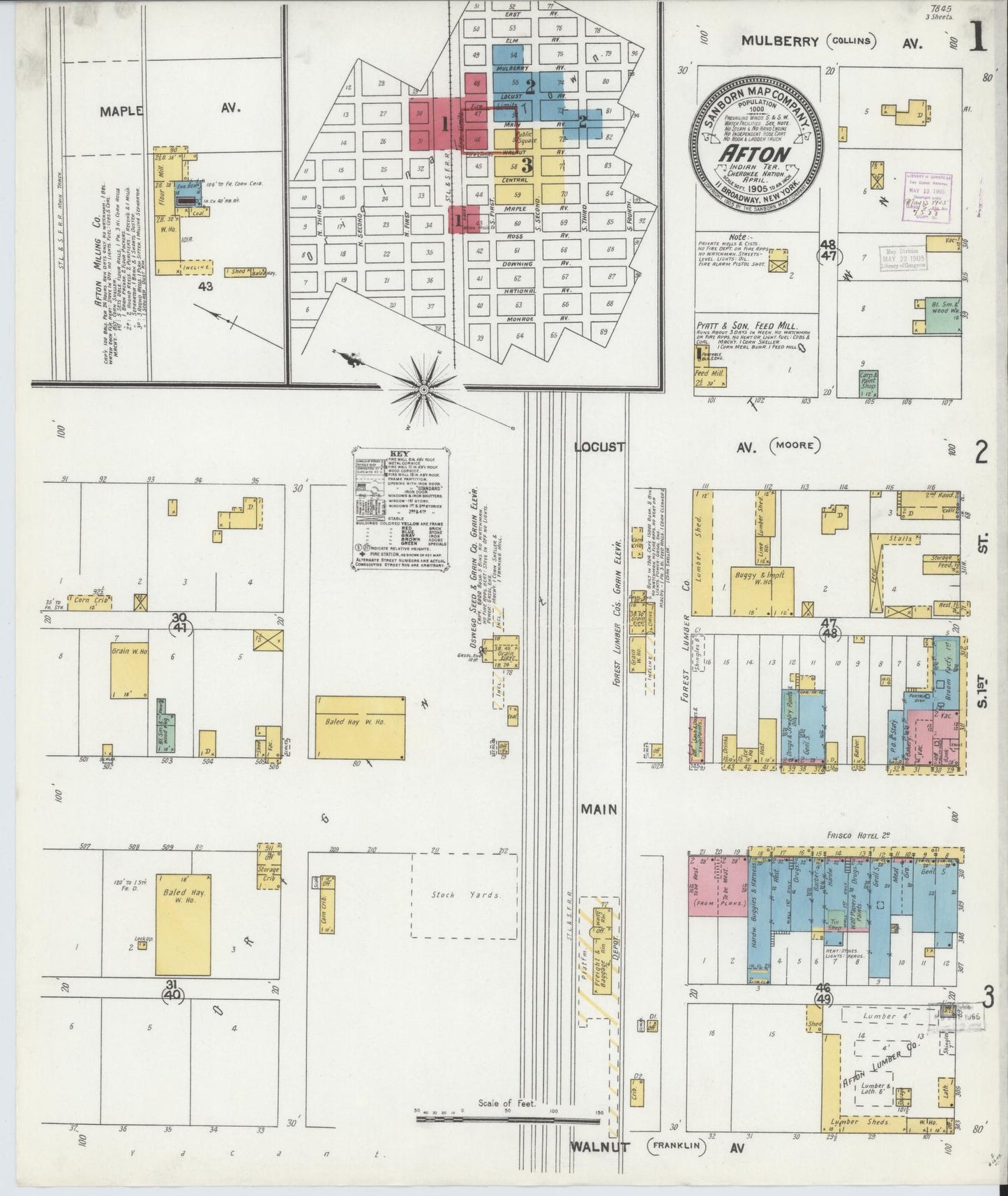Sanborn Fire Insurance Map from Afton, Ottawa County, Oklahoma (1905), Sheet #0001 - Complete Map Set gallery image, historic Sanborn map, vintage wall art, Oklahoma Oklahoma