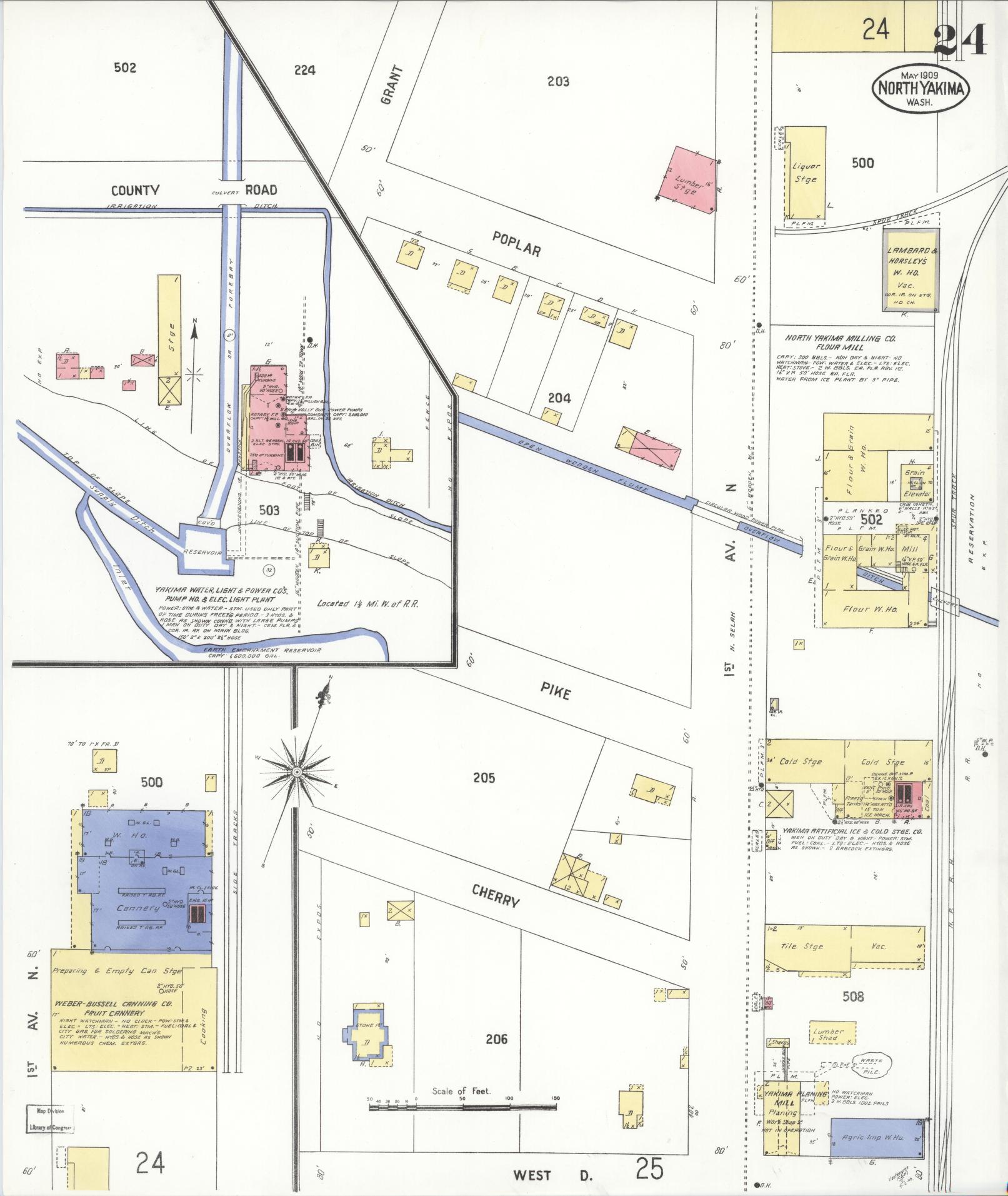 Sanborn Fire Insurance Map from North Yakima, Yakima County, Washington (1909), Sheet #0024 - Complete Map Set gallery image, historic Sanborn map, vintage wall art, Washington Washington