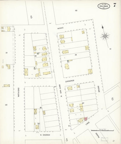 Sanborn Fire Insurance Map from Salinas, Monterey County, California (1900), Sheet #0007 - Complete Map Set gallery image, historic Sanborn map, vintage wall art, California California