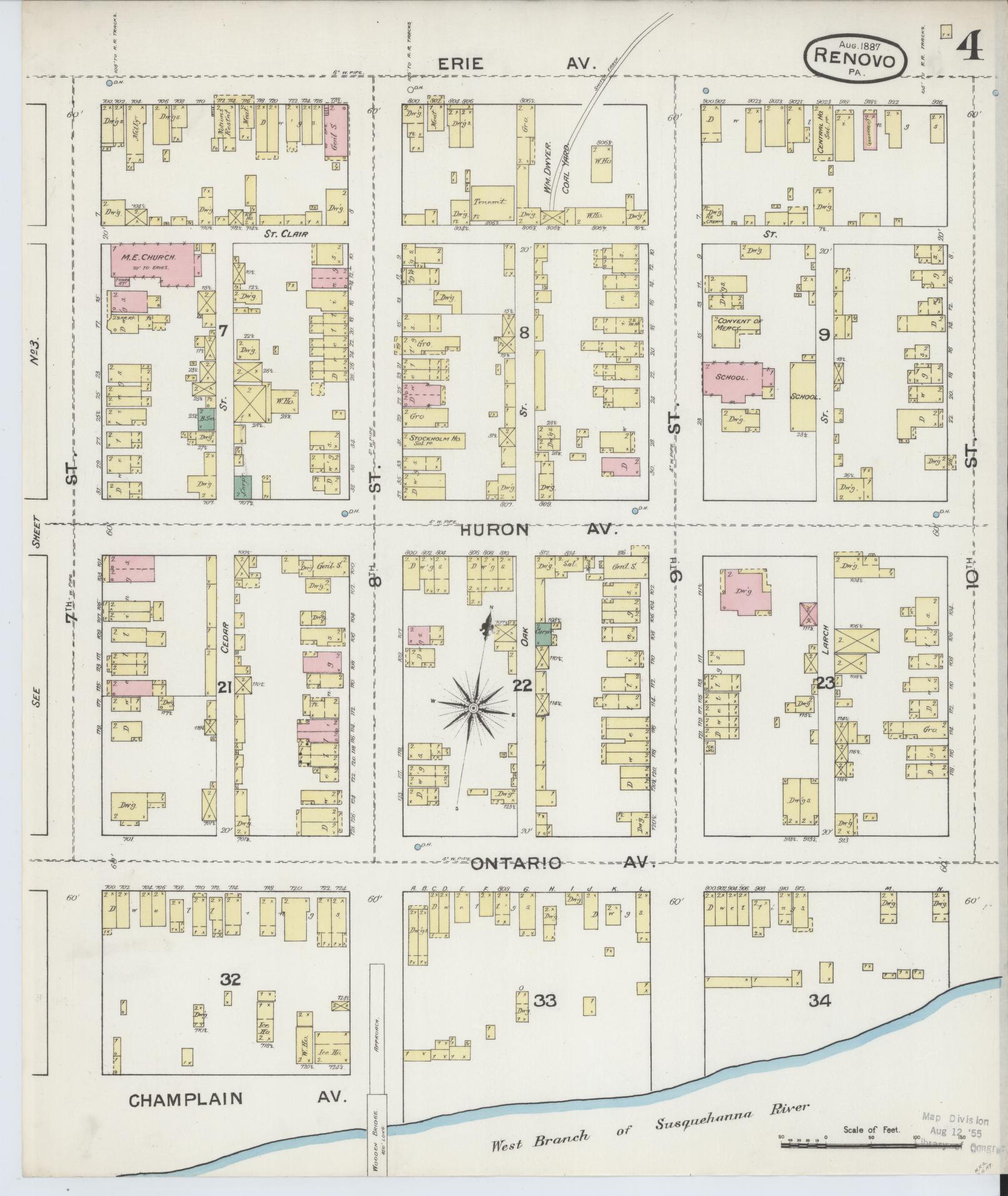 Sanborn Fire Insurance Map from Renovo, Clinton County, Pennsylvania (1887), Sheet #0004 - Complete Map Set gallery image, historic Sanborn map, vintage wall art, Pennsylvania Pennsylvania