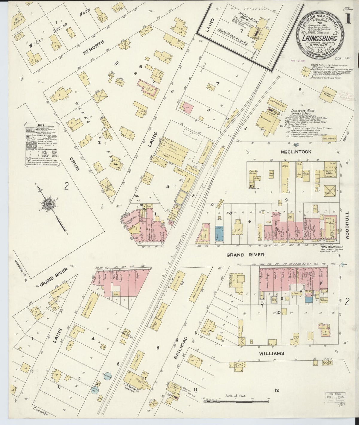 Sanborn Fire Insurance Map from Laingsburg, Shiawassee County, Michigan (1910), Sheet #0001 - Historic Sanborn Fire Insurance Map Print, vintage old map wall art, antique decor, genealogy gift, Michigan Michigan map
